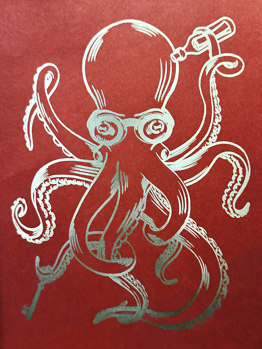Albert Bartel Druckgrafik Glanzfolie Silber Oktopus
